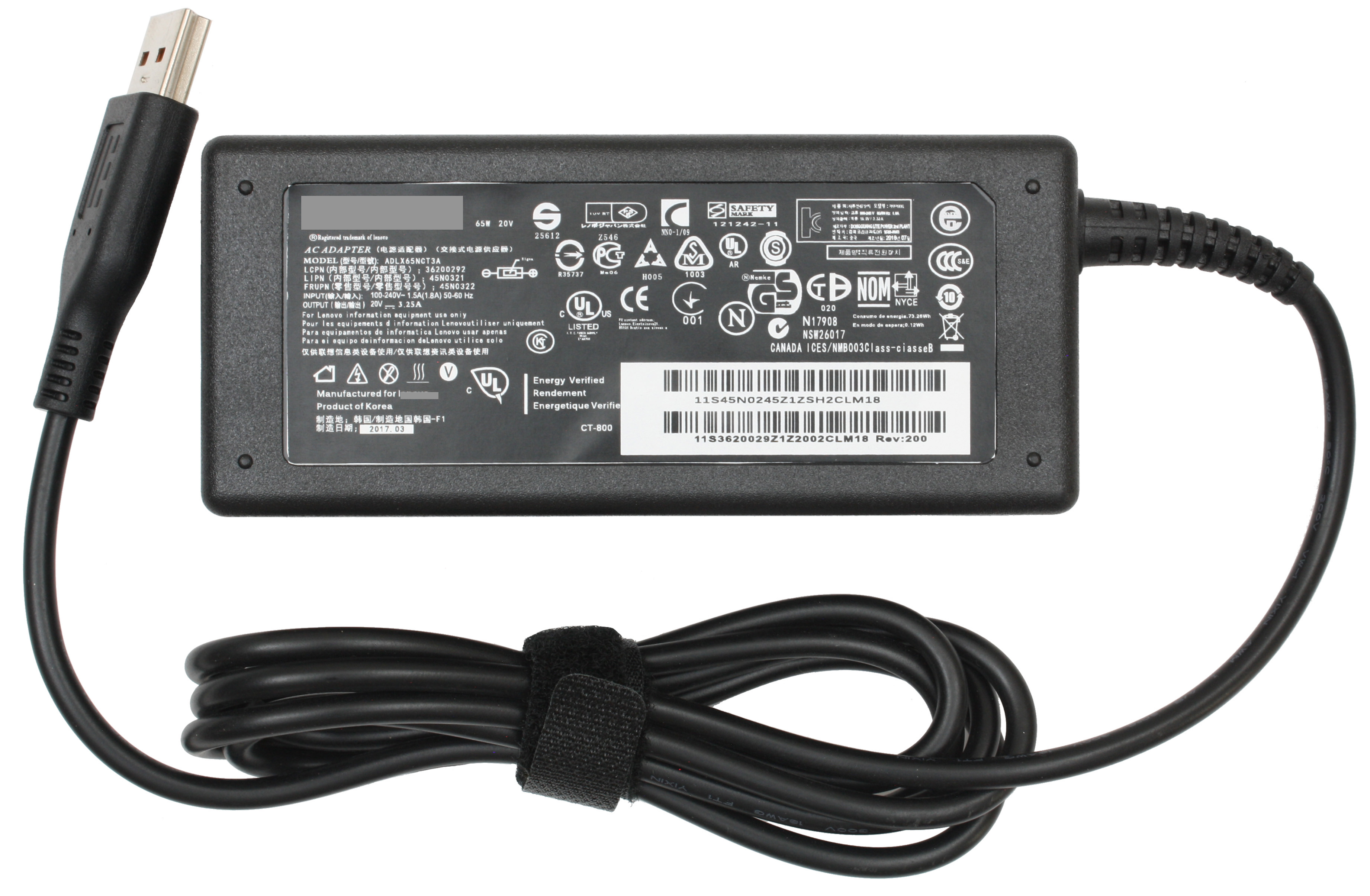 Cargador compatible con Lenovo 20V 3.25A 65W Punta: Lenovo Tipo USB Naranja 